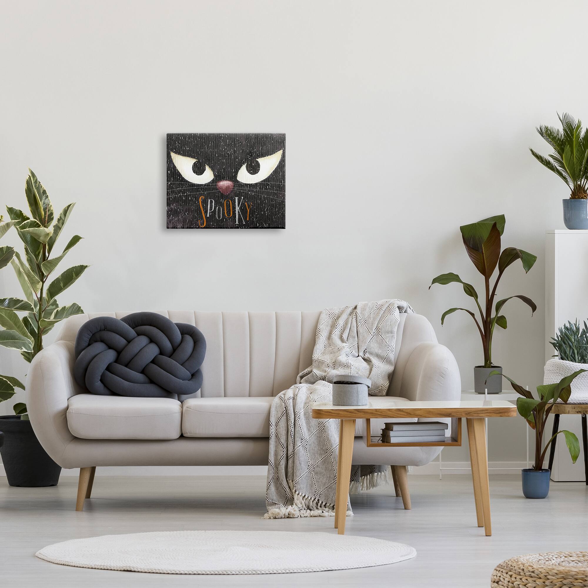 Stupell Industries Spooky Halloween Black Cat Eyes Canvas Wall Art